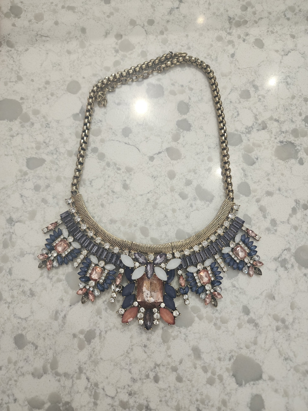Statement Crystal Bib Necklace - Pink, Blue & White